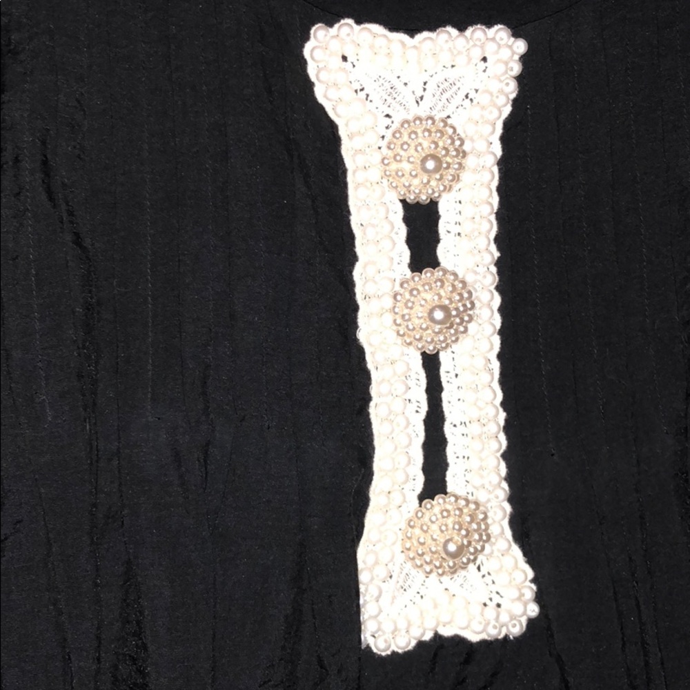 Black dress with pearl and lace detail front